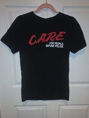 For Everyone Collective C.A.R.E. Defund Police Black Graphic Tee Size SMALL